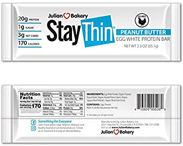 Julian Bakery Stay Thin Protein Bar | Peanut Butter Egg White | Certified Organic | Egg White | 20g Protein | 3 Net Carbs | 10 Bars