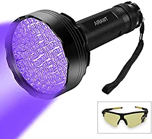 AIRAWT 100 LED Professional Black Light UV Flashlight 395 NM UV Detector for Pet Urine Detection Cat Urine, Bed Bugs, Scorpions, Machinery Leaks Inspection for Travel Outdoor/Domestic Use