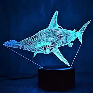 HPBN8 Creative 3D Shark Night Light USB Power Touch Switch LED Decor Table Desk Optical Illusion Lamps 7 Colors Changing Lights Xmas Brithday Children Kids Toy