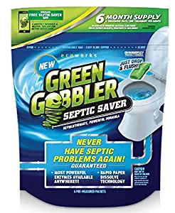 Green Gobbler SEPTIC SAVER Bacteria Enzyme Pacs - 6 Month Septic Tank Supply (FREE Green Gobbler REMINDER APP) 1.30 oz