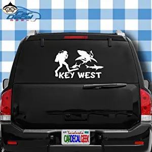 Key West Florida Scuba Diver & Sharks Vinyl Decal Sticker for Car Truck Window Laptop MacBook Wall Cooler Tumbler | Die-Cut/No Background | Multiple Sizes and Colors, 8-Inch, Gold