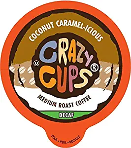 Crazy Cups Flavored Single-Serve Coffee for Keurig K-Cups Makers, Decaf Coconut Caramel Flavor, 22 Pods per Box