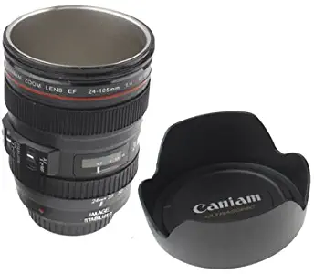 Cup Mug Unique Simulation Dummy Zoom Lens(EF24-105mm G/ 4 USM) Coffee Cup Mug, Stainless steel liner(Black) Measuring cup (Color : Black)