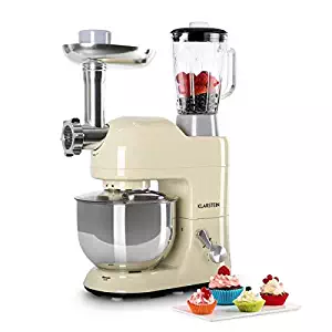 KLARSTEIN Lucia Morena • Multifunction Stand Mixer • Kitchen Machine • 650 Watts • 5.3 qt Bowl • 1.3 qt Mixing Glass • Meat Grinder • Pasta Maker • Blender • Adjustable Speed • Cream