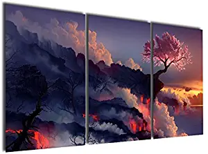 Gardenia Art Magic Cherry Tree in Volcanoes Canvas Prints No Frame Modern Wall Art Paintings Artwork for Room Decoration,12X16 inch, Framed