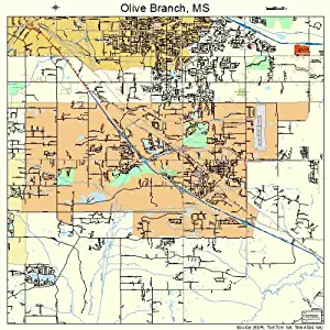 Image Trader Large Street & Road Map of Olive Branch, Mississippi MS - Printed poster size wall atlas of your home town