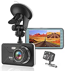 KEDAY Dash Cam 1080P FHD DVRC Car Driving Recorder , Front and Rear Cameras, 4" LCD and Night Vision, 170 Super Wide Angle, G Sensor,WDR,Parking Monitor, Loop Recording,Motion Detection (Black)