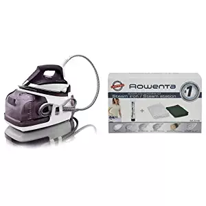 Rowenta DG8520 Perfect Steam 1800-Watt Eco Energy Steam Iron Station Stainless Steel Soleplate, 400-Hole, Purple & Rowenta ZD100 Non-Toxic Stainless Steel Soleplate Cleaner Kit for Steam Irons