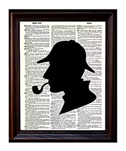 Sherlock Holmes Silhouette - Printed on Upcycled Vintage Dictionary Paper - 8"x11" Mixed Media Art Poster / Print