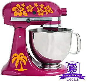 Tropical Hawaiian Palm Tree and Flower Pattern Kitchen Stand Mixer Front & Back Decal Set - Orange