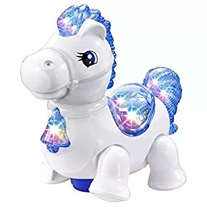 WEofferwhatYOUwant White Pony Horse Equestria Toy - with Music and Lights with Continuous Bump n Go Action …