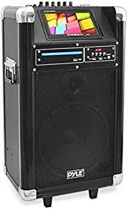 Pyle Portable Pa Speaker Karaoke Machine Speaker Boombox Wireless MicrophoneSound System Wireless Bluetooth Built-In Battery,MP3 USB SD FM Radio , Use for DJ, Stage Monitor(PKRK10)