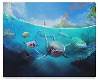 JGYJF Art and Wall Decor Hungry Shark World X iOS Android Shark Canvas Prints Bathroom Mens Home Decor Wall Art Print Decor for Home 20x16 Inch