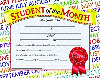 Hayes Student of the Month Certificate, 8-1/2 X 11 in, Paper, Pack of 30, Blue Ink, 0.5 mm Micro Tip - 78289