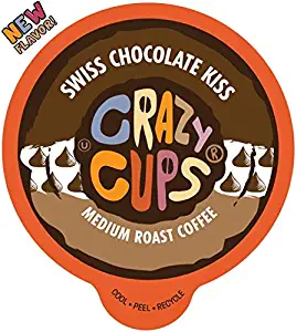 Crazy Cups Flavored Coffee for Keurig K-Cup Machines, Swiss Chocolate Kiss, Hot or Iced Drinks, 22 Single Serve, Recyclable Pods