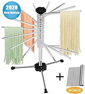 Pasta Drying Rack,Collapsible with Scraper,16 Rods anti slip Pasta Dry Rack-Holding Up to 4.5 Pounds for Noodles and Pastas