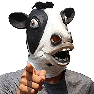CreepyParty Novelty Halloween Costume Party Latex Cow Head Mask (Cow) Black
