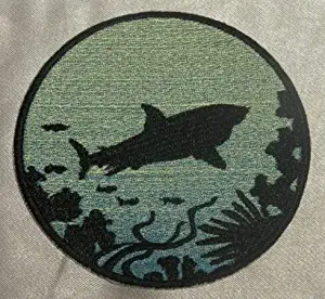 Embroidered Great White Shark Silhouette Ombre Circle Patch Iron On Sew On #ATC