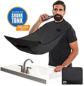 BEARD KING - The Official Beard Bib - Hair Clippings Catcher & Grooming Cape Apron - “As Seen on Shark Tank” - Black (Deluxe Version)