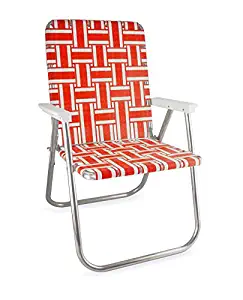 Lawn Chair USA Aluminum Webbed Chair (Deluxe, Orange and White with White Arms)