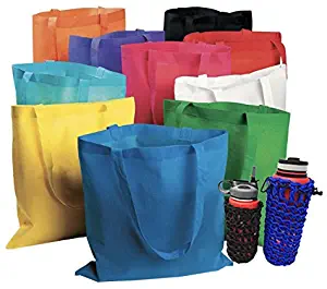 50 Bulk Large Tote Bag Mega Pack - 15” x 16” Reusable Shopping Bags (Multicolor) (Multi)