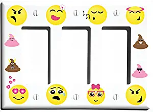 Triple Rocker Emoji Light Switch Wall Plate Covers/Emoji Room Decor (Triple Rocker Switch Plate)