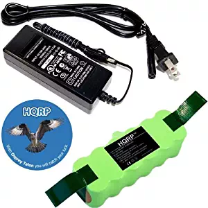 HQRP AC Adapter Plus Battery for iRobot Roomba 531/533 / 536/537 / 551/561 / 563/564 / 571/577 / 578/600 / 611/790 [Vacuum Cleaning Robot] Power KIT Replacement Plus Coaster