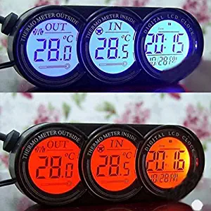 SAVE-010 Car Mini Dashboard in/Outdoor Temperature Thermometer &Clock LCD Digital Display (Orange)