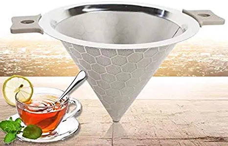 Stainless steel coffee filter, Metal Cone Paperless Reusable Single Cup Coffee Maker with Non-slip Cup Stand