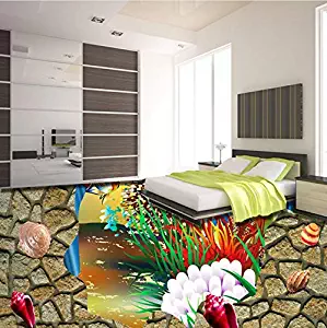 Lifme Underwater World Shark Coral Street 3D Painting Thickened Bedroom Living Room Bathroom Study Office Flooring Mural-400X280Cm