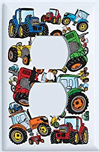 Farm Tractor Outlet Cover Switch Plate/Red, Blue, Orange and Green Tractor Wall Decor