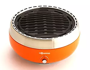 Homping Grill - Ultimate Portable Charcoal BBQ Grill. Produces Less Smoke. Combined with its Electric Fan for air/Heat Control. Tailgating Grill (Orange)