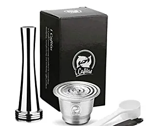 Reusable Refillable Coffee Capsule,Orsit Stainless Steel Metal Refillable Coffee Capsule for Nesspresso Machine with 1 Spoon and 1 Brush and 1 Hammer