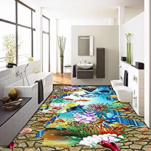 Mbwlkj Wallpaper Underwater World Shark Coral Street 3D Painting Thickened Bedroom Living Room Bathroom Study Office Flooring Mural-200Cmx140Cm