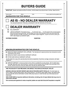 1-Part Self-Adhesive Buyers Guide - As Is / Warranty - (Form #1985 P/A No Lines) (100 per pack)