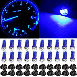 cciyu 20 Pack Blue T5 Wedge 3-3014 SMD LED 74 37 286 18 Dashboard Gauge Light Bulbs 12V w/Twist Socket