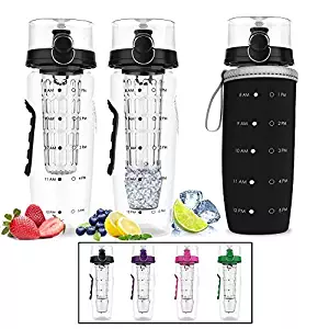 Bevgo Fruit Infuser Water Bottle &ndash; Large 32oz - Hydration Timeline Tracker &ndash; Detachable Ice Gel Ball with Flip Top Lid - Quit Sugar Multiple Colors with Recipe Gift Included