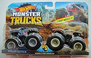 Hot Wheels MONSTER TRUCKS DEMOLITION DOUBLES MEGA WREX VS LEOPARD SHARK GIANT WHEELS