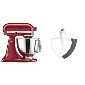 KitchenAid KSM150PSER Artisan Tilt-Head Stand Mixer with Pouring Shield, 5-Quart, Empire Red and KitchenAid KFE5T Flex Edge Beater for Tilt-Head Stand Mixers Bundle