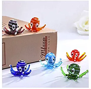 H&D HYALINE & DORA Multicolor Octopus Art Glass Blown Mini Sea Animal Figurine,Set of 6