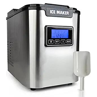 Portable Digital Ice Maker Machine| Stainless Steel Stain Resistant | Countertop Ice Maker W/Built-In Freezer | Over-Sized Ice Bucket | Ice Machine W/Easy-Touch Buttons - Silver