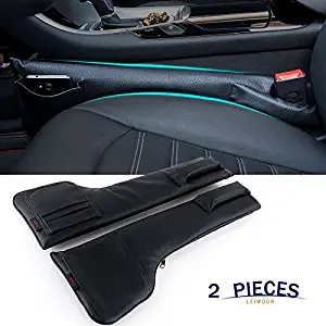 LEIWOOR Car Seat Gap Filler Pad PU Leather Console Side Pocket Organizer Set of 2 for Cellphone Wallet Coin Key (Black)