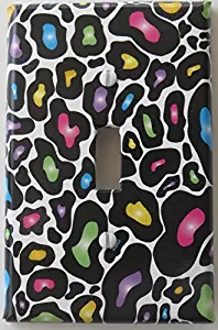 Multicolored Leopard Print Switch Plate Cover in Blue, Pink, Yellow, Orange, and Green Leopard Print