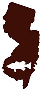 RDW New Jersey Bass Sticker - Decal - Die Cut - State Shaped Largemouth Fishing Fish NJ - Brown 2.22" x 5.06"