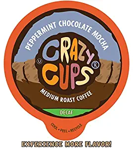 Crazy Cups Flavored Single-Serve Coffee for Keurig K-Cups Machines, Decaf Seasonal Peppermint Chocolate Mocha, 22 Pods per Box