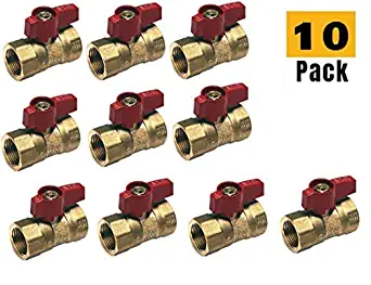 EZ-Fluid 1/2" FIP Heavy Duty Brass Gas Shut Off Ball Valve for Natural Gas Propane (Pack 10)