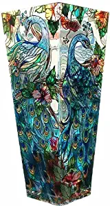 Amia 10-Inch Tall Hand-Painted Glass Vase Featuring a Peacock Design