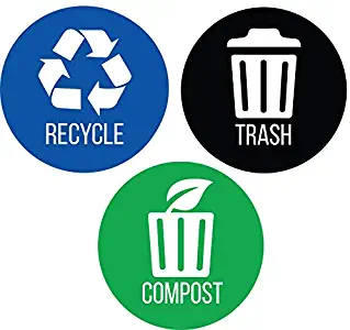 iTouchless Recycle, Trash & Compost Premium Vinyl Stickers for Trash Can/Recycle Bin/Compost Bin; 4" Round Waterproof, Reusable (Set of 3); Indoor/Outdoor (4"x4")