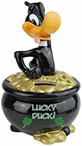 WL SS-WL-13987, 7.5 Inch Lucky Daffy Duck Looney Tunes Painted Ceramic Piggy Bank, 7.5"