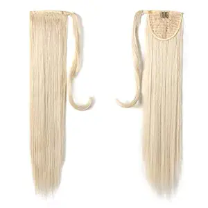 Onedor 24" Straight Wrap Around Ponytail Extension for Women. Premium Synthetic Fiber 120g-130g (60#-Platinum Blonde)